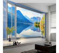 Papier Peint Intissé Paysages Naturels Montagnes Lacs, Vue À L'Extérieur La Fenêtre Papier Peint Photo Panoramique - Poster Géant Personnalisé Impression 400 x 280 cm pour Salon Chambre Maison Décor
