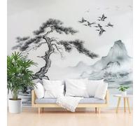 Papier Peint Intissé Peinture à L'Encre Papier Peint Panoramique Peinture De Paysage Grise Photo Muraux Utilisé Pour Salon Chambre Chambre D'Enfant 450x315cm(L x H)