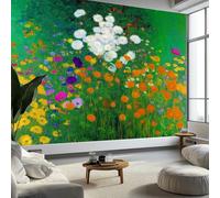 Papier Peint Intissé Peinture À L'Huile Cosmos De Jardin 450 x 315 cm Papier Peint Photo Panoramique, Vert Poster Mural Personnalisé 3D - Salon Chambre Adulte Enfant Décor Murale