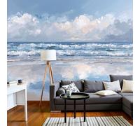 Papier Peint Intissé Peinture À L'Huile Paysage Marin 396 X 280 Cm Papier Peint Photo Panoramique Horizon Du Bord Mer, Poster Geant Mural Personnalisé 3D, Pour Salon Cuisines Chambre Décor Murale