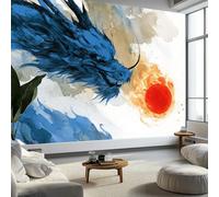 Papier Peint Intissé Peinture chinoise Encre Dragon anime 350 x 256 CM (L x H), Papier Peint Panoramique Tableaux Grandes poster Muraux Tapisserie Photo Fond TV Décoration Murale Salon Chambre - Blanc