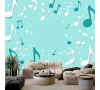 Papier Peint Intissé Photo Bleu Menthe, Papier Peint Mural Dessin Animé Mignon Notes De Musique Vibrant - Tapisserie Fresque Murale pour Décoration Salon Chambre à Coucher250 x 175 cm (L x H)