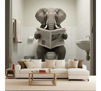 Papier Peint Intissé Photo Mural 100x70 cm 3D Animaux Rigolos Éléphant Lire journal Motif Muraux Geant Mat Poster Personnalisable Wallpaper pour Salon Cuisines Bureau Chambre d'enfants Décor Murale