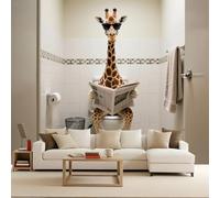 Papier Peint Intissé Photo Mural 100x70 cm 3D Animaux Rigolos Girafe Lire le journal Motif Muraux Geant Mat Poster Personnalisable Wallpaper pour Salon Cuisines Bureau Chambre d'enfants Décor Murale