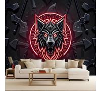 Papier Peint Intissé Photo Mural 150x105 cm 3D Style Viking Loup Arme Bouclier Motif Muraux Geant Mat Poster Personnalisable Wallpaper pour Salon Cuisines Bureau Chambre d'enfants Décor Murale