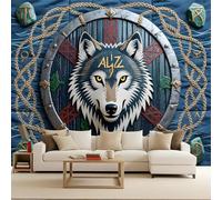 Papier Peint Intissé Photo Mural 200x140 cm 3D Style Viking Loup Arme Bouclier Motif Muraux Geant Mat Poster Personnalisable Wallpaper pour Salon Cuisines Bureau Chambre d'enfants Décor Murale