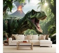 Papier Peint Intissé Photo Mural 250x175 cm 3D Dinosaures Volcans Jurassique Animaux Motif Muraux Geant Mat Poster Personnalisable Wallpaper pour Salon Cuisines Bureau Chambre d'enfants Décor Murale