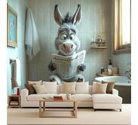 Papier Peint Intissé Photo Mural 300x210 cm 3D Animaux Rigolos Âne Lire le journal Motif Muraux Geant Mat Poster Personnalisable Wallpaper pour Salon Cuisines Bureau Chambre d'enfants Décor Murale