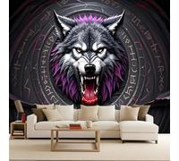 Papier Peint Intissé Photo Mural 300x210 cm 3D Style Viking Loup Arme Bouclier Motif Muraux Geant Mat Poster Personnalisable Wallpaper pour Salon Cuisines Bureau Chambre d'enfants Décor Murale