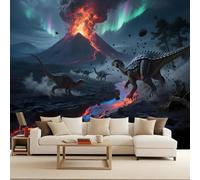 Papier Peint Intissé Photo Mural 350x256 cm 3D Dinosaures Volcans Jurassique Animaux Motif Muraux Geant Mat Poster Personnalisable Wallpaper pour Salon Cuisines Bureau Chambre d'enfants Décor Murale