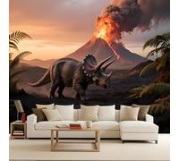 Papier Peint Intissé Photo Mural 350x256 cm 3D Dinosaures Volcans Jurassique Animaux Motif Muraux Geant Mat Poster Personnalisable Wallpaper pour Salon Cuisines Bureau Chambre d'enfants Décor Murale