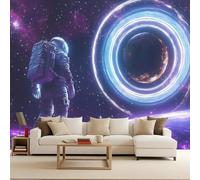 Papier Peint Intissé Photo Mural 350x256 cm 3D Espace Astronaute Planète Fleurs Motif Muraux Geant Mat Poster Personnalisable Wallpaper pour Salon Cuisines Bureau Chambre d'enfants Décor Murale
