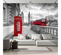 Papier Peint Intissé Photo Mural 400x280 cm Cabines Téléphoniques Bus Format XXL Tableaux Muraux Scène De Rue Tapisserie Photo pour Salon Chambre Restaurant Couloir TV Fond Décor Wall Mural F-109