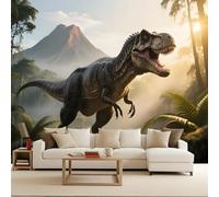Papier Peint Intissé Photo Mural 450x315 cm 3D Dinosaures Volcans Jurassique Animaux Motif Muraux Geant Mat Poster Personnalisable Wallpaper pour Salon Cuisines Bureau Chambre d'enfants Décor Murale