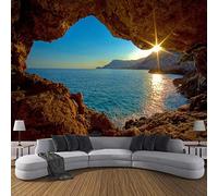 Papier Peint Intissé Photo Mural Décoration Murale Poster Tableaux Muraux Grotte 3D Lever Du Soleil Bord De Mer Nature Paysage Chambre À Coucher Salon Tv Fond Décoration De La Maison 300Cm X 210Cm