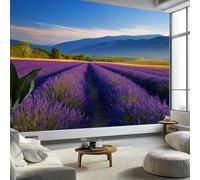 Papier Peint Intissé Photographie Champs De Lavande 450 x 315 cm Papier Peint Photo Panoramique, Violet Poster Mural Personnalisé pour Salon Cuisines Chambre Adulte Enfant Décor Murale