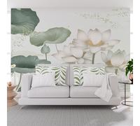 Papier Peint Intissé Plante Vintage Lotus Feuille de Lotus Papier Peint Panoramique Nature Fleurs Feuilles Photo Muraux Utilisé Pour Salon Chambre Chambre D'Enfant 200x140cm(L x H)