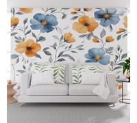 Papier Peint Intissé Plantes Aquarelle Hibiscus Bleu Papier Peint Panoramique Plantes Et Fleurs Vintage Photo Muraux Utilisé Pour Salon Chambre Chambre D'Enfant 250x175cm(L x H)