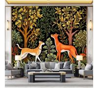 Papier Peint intissé Plantes Chiens Panoramique 3D Papier Peint Le Style William Morris Murale Salon Chambre à Coucher Maison Décoration Intérieure (500 x 280 cm)