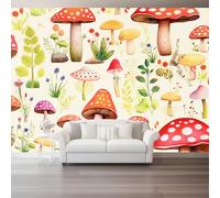 Papier Peint Intissé Plantes Fantastiques 250 x 175 cm Papier Peint Photo Panoramique Poster Geant Mural Personnalisé, pour Salon Cuisines Chambre Décor Murale Rouge Champignons Herbe