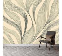 Papier peint intissé Plantes Rayures Feuilles Vagues, fresque murale design Style Dessiné À La Main pour chambre bureau - Papier peint panoramique facile à poser - décoration murale 400 x 280 cm