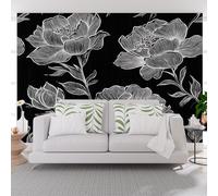 Papier Peint Intissé Plantez des Fleurs de Pivoine Vintage Papier Peint Panoramique Enfant Poster Tableaux Fleurs Noires Photo Muraux Pour Salon Chambre Décoration Murale 300x210cm(L x H)
