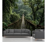 Papier Peint Intissé Pont Suspendu, Papier Peint Panoramique Forêt Arbre Plante Vert Paysage Naturel, Fresque Murale - Décoration Murale Pour Salon, Chambre, Bureau - 360 x 250 cm(non adhésif)
