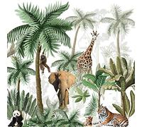 Papier peint intissé pour chambre d'enfant, 250 cm X 250 cm, animaux de la jungle, illustration forêt tropicale.