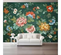 Papier Peint Intissé Rétro Fleurs Peinture À L'Huile Poster Tableaux Photo Muraux Utilisé Pour Salon Chambre Chambre D'Enfant Décoration Murale 400 x 280 cm, Vert