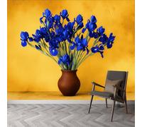 Papier peint intissé rétro vase fleurs 300 x 210 cm (L x H), décoration murale poster tableaux muraux tapisserie papier peint photo style peinture à l’huile pour salon chambre de enfants décor fond tv