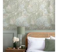 Papier peint intissé Sage & duck egg imprimé fleurs vert L.1000 x l.52cm William Morris