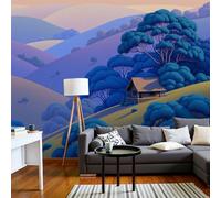 Papier Peint Intissé Scène D'Une Cabane Montagne 150 X 105 Cm Papier Peint Photo Panoramique Forêt D'Eucalyptus Flanc Colline, Poster Geant Mural Personnalisé 3D, Pour Salon Chambre Décor Murale
