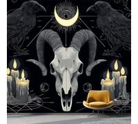 Papier Peint Intissé Sombre Mystérieux Crâne De Chèvre, Noir Papier Peint Mural pour Salon Chambre Fond Décor TV, Photo Geant Mural Art Tableaux Muraux pour Decoratif 200 x 140 cm