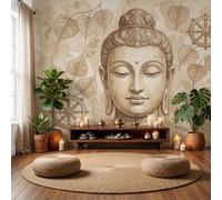 Papier Peint Intissé Statue Bouddha Feuille Bodhi 250X175Cm | Murale Art Dessin Au Trait D'Inspiration Zen - Tapisserie Murales Papier Peint Intissé - Poster Tableaux Photo Muraux Pour Chambre Salon