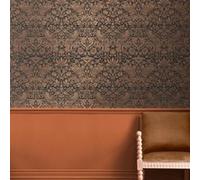 Papier peint intissé Strawberry fibrous charcoal imprimé fleurs, oiseaux effet métalisé marron L.1000 x l.52cm William Morris