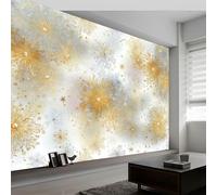 Papier Peint Intissé Style Dessin Animé 400L x 280H cm, Papier Peint Panoramique Romantique Or Flocon de Neige Rayures - Grandes Poster Mural Photo pour Salon Chambre Restaurant DéCor Fond Tv