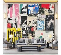 Papier Peint Intissé Style Shabby Affiche Collage Street Art 150 x 105 cm, Brun Clair Panoramique Papier Peint pour Salon Chambre Décor Fond TV, Décoration Murale Chambre à Coucher Intérieure