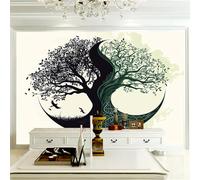Papier Peint Intissé Symbole Yin-Yang Arbre De Vie Vert 200 x 140 cm - Tapisserie Murale Décorative 3D, Papier Peint Panoramique Pour Salon Chambre Chambre D'Enfant Décoration Murale