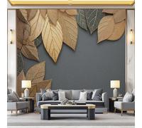 Papier peint intissé Texture de feuille d'or luxueuse Décoration Murale 300 x 210 cm Poster Tableaux Muraux Tapisserie Panoramique Photo Trompe l'oeil Murale Salon Chambre Gris
