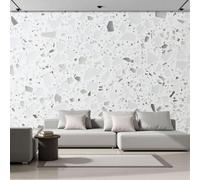 Papier Peint Intissé Texture De Terrazzo Simple, Papier Peint Panoramique Pierres Géométriques Modernes Blanc Pour Salon Chambre, Déco Fresque Murale Maison, Décoration Photo Murale 300X210 Cm
