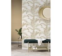 Rasch Papier peint Pandore Feuilles de Palmier Blanc/Or 10,05 m x 53 cm Motif floral et végétal