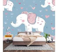 Papier Peint Intissé ThèMe éLéPhant Mignon de Dessin Animé Laine Papier Peint Panoramique Enfant 3D Effet Salon Chambre Bureau Couloir Peinture Bleu Clair Murale Décor Mural Moderne 350x256 cm
