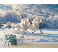 Papier peint intissé ThèMe Hiver Animaux Cheval Neige ForêT 200x140 Cm Tissu non tissé Tableaux Muraux Tapisserie Photo Décoration Murale Salon Chambre