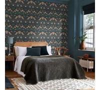 Papier peint intissé Thief deep blue imprimé fleurs, oiseaux vert L.1000 x l.52cm William Morris