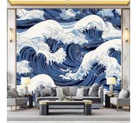 Papier Peint intissé Vagues Bleues De L'Océan Panoramique 3D Papier Peint Style Japonais Murale Salon Chambre à Coucher Maison Décoration Intérieure (300 x 210 cm)