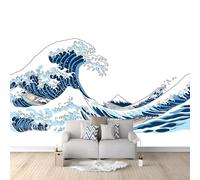 Papier Peint intissé Vagues De Dessins Animés Japonais motif 350 x 256 cm Papier peint pour différentes pièces, Bleu Blanc Papier Peint Cuisine Mural Stickers Muraux Salle de Bain Mural Salon