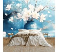 Papier Peint Intissé Vase De Style Chinois À Fleurs Blanches Panoramique Papier Peint 350x256 cm pour Salon Chambre Décoration Murale pour Adolescents et Enfants Murale