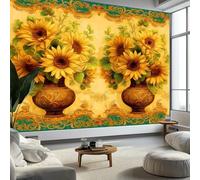 Papier Peint Intissé Vase Vintage Tournesols 400 x 280 cm (L x H), Décoration Murale Poster Tableaux Muraux Tapisserie Papier peint Photo Peinture À L'Huile pour Salon Chambre de Enfants Décor Fond TV