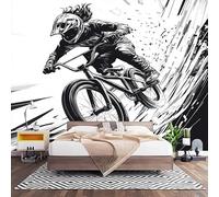 Papier Peint Intissé VéLo Tout-Terrain Peint à La Main Laine Papier Peint Panoramique Enfant 3D Effet Salon Chambre Bureau Couloir Peinture Gris Murale Décor Mural Moderne 250x175 cm