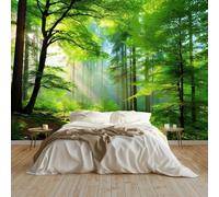 Papier Peint intissé Vert 350 x 256 cm, Photo Mural Artistique Paysage Forêt Primaire Ombre Et Lumière Papier Peint, Mural Pour Salon Chambre d'Enfant Bureau Couloir Décoration Murale Tableaux Muraux